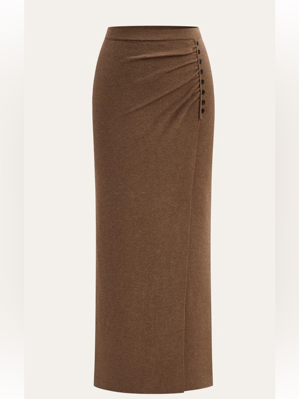 Ruched Side Button Wool Blend Sweater Skirt